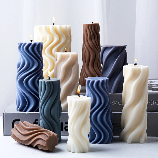 Wavy Stripe Cylindrical Silicone Candle Mould Pillar Twisted Stripe DIY Candlestick Making Design Shape Scented Candle Handmade