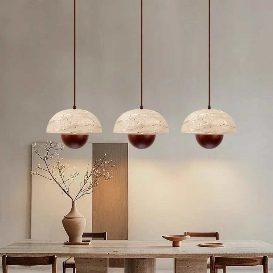 DecorBites™ LED Pendant Lights Bar Decor Yellow Travertine Stone Wood Hang Lamp