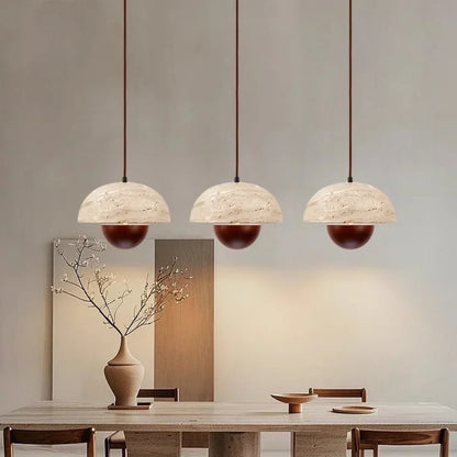 DecorBites™ LED Pendant Lights Bar Decor Yellow Travertine Stone Wood Hang Lamp