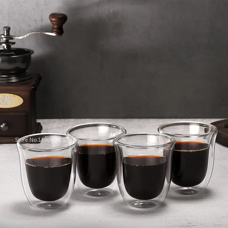 DecorBites™ 5PCS Double Wall Glass Coffee Mugs Set, 150ml Insulated Cups for Bar Tea Juice
