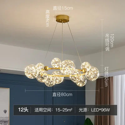 DecorBites™ Golden Ring Glass Ball Chandelier with Remote Control for Living Dining Room