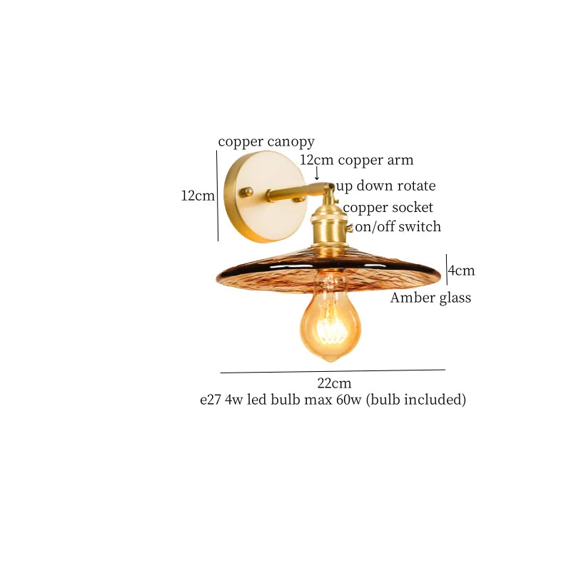 Amber Glass Wall Lamp Pull Chain Switch
