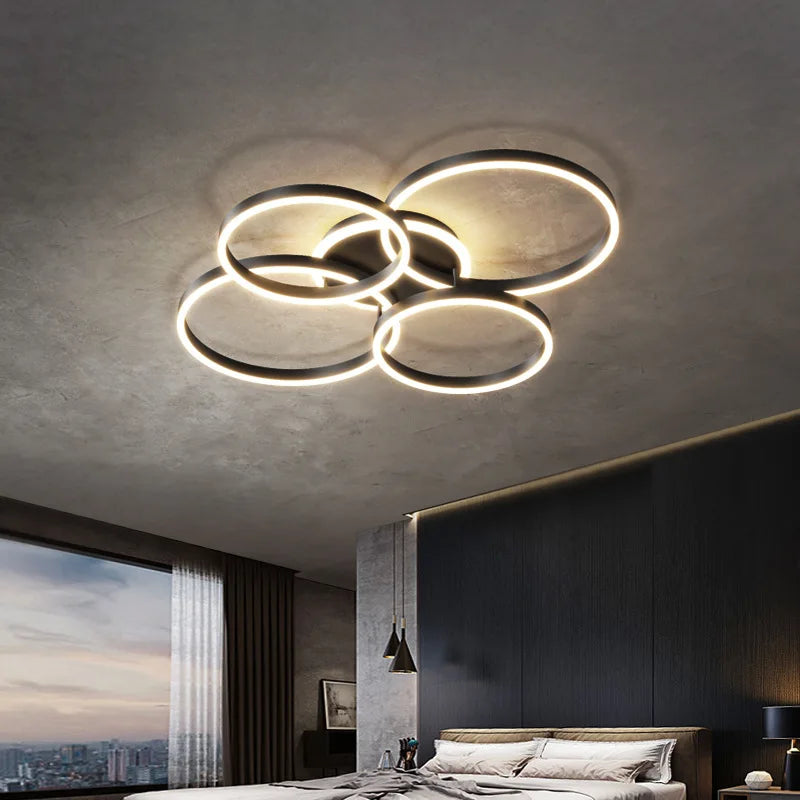 DecorBites™ LED Chandelier: Modern Living Study Bedroom Lamps, Round Rings Foyer Chandeliers Luminaire