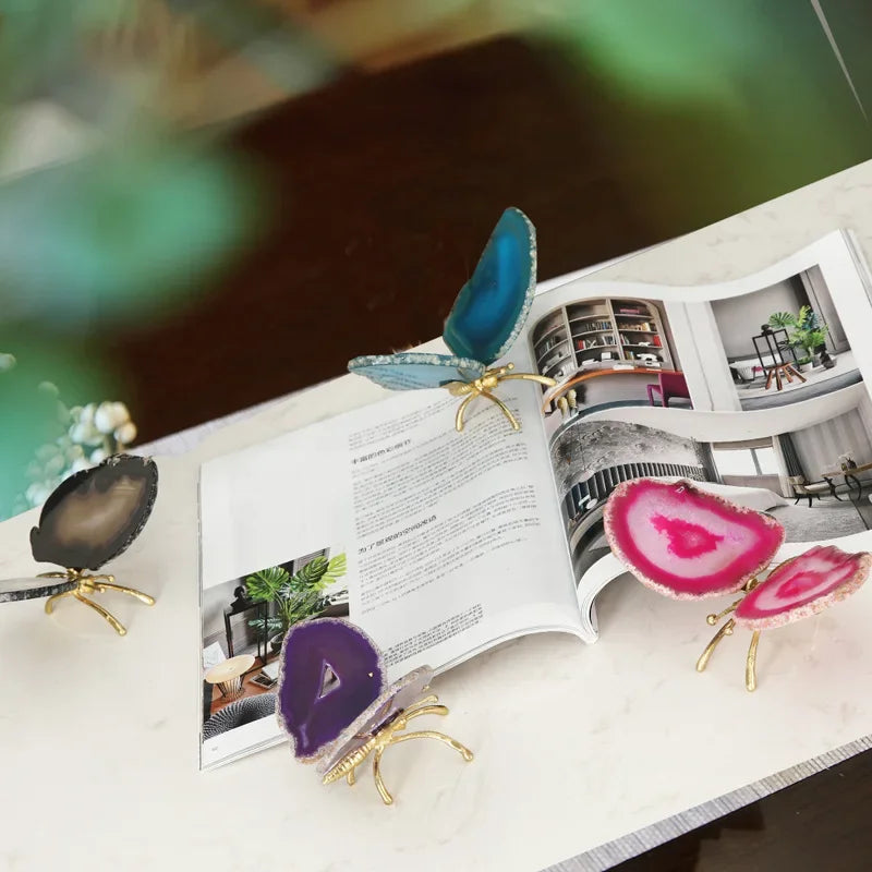 DecorBites™ Golden Crystal Agate Butterfly Sculpture Decorative Figurines