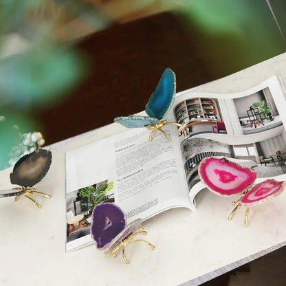 DecorBites™ Golden Crystal Agate Butterfly Sculpture Decorative Figurines