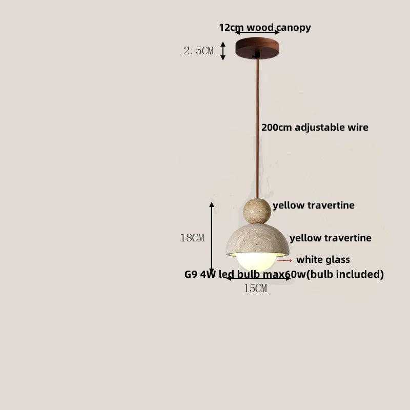 DecorBites™ Glass Ball Pendant Light - Adjustable Wire, LED, Yellow Travertine White, Dining Room