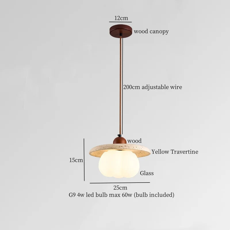 Yellow Travertine Pendant Lamp Polished Copper