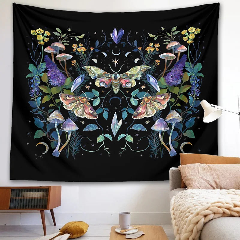 Decobites Celestial Botanical Tapestry Wall Hanging - Starry Sky Dorm Decor