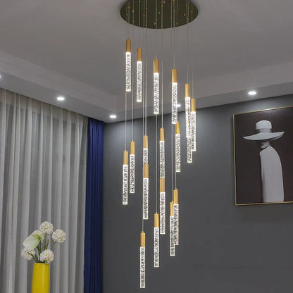 DecorBites™ Cylindrical Stair Chandelier: Modern Attic Living Room Lighting