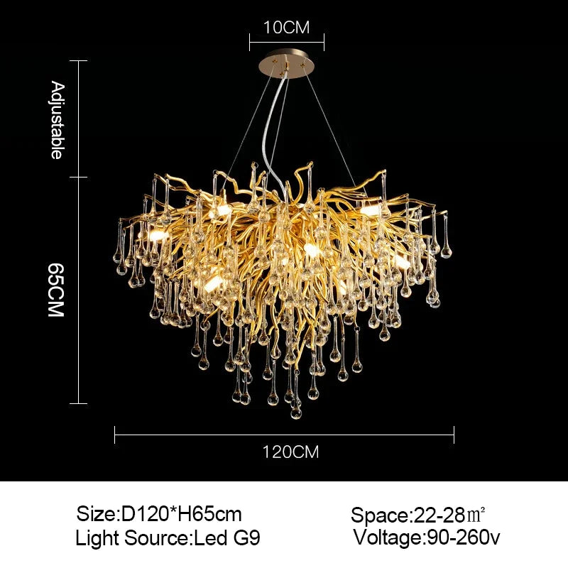 Gold Crystal Modern Chandelier L180cm Premium