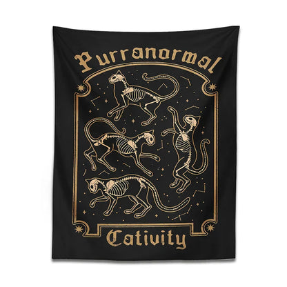 Decobites Mysterious Cat Skull Tarot Baphomet Occult Witch Cat Tapestry Wall Hanging