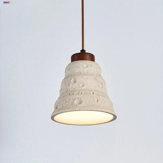 DecorBites™ Japanese Style LED Pendant Lights Wood Canopy Cement Lampshade