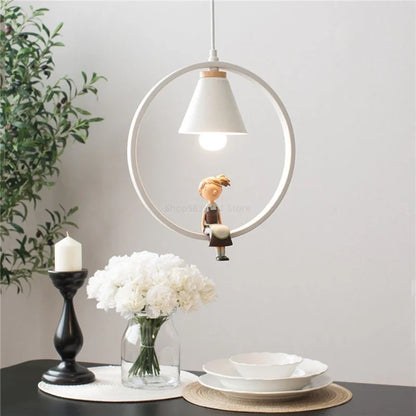 DecorBites™ Iron Ring Pendant Lights Nordic Modern Child Bedroom Hanging Lamps Led Bird Light E27