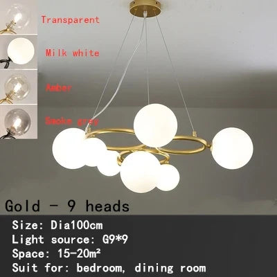 DecorBites™ Black Magic Bean Ceiling Chandelier with Golden Lamp Body Glass Pendant Light