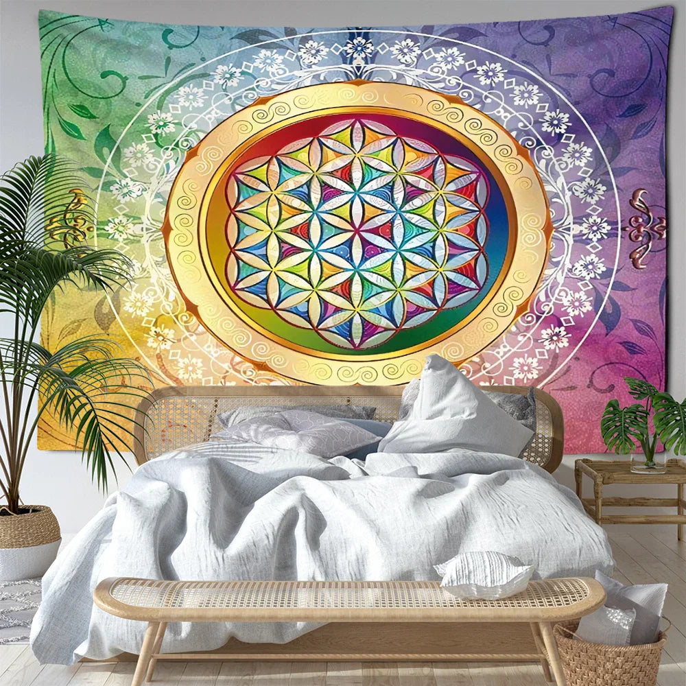 Colorful Mandala Tapestry Wall Hanging for Bohemian Home Decor by Decobites