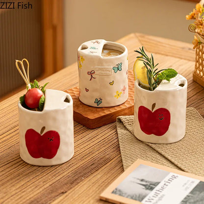 DecorBites™ Bowknot Pattern Porcelain Coffee Mug, Cute Cartoon Design, Ideal for Tea and Juice.