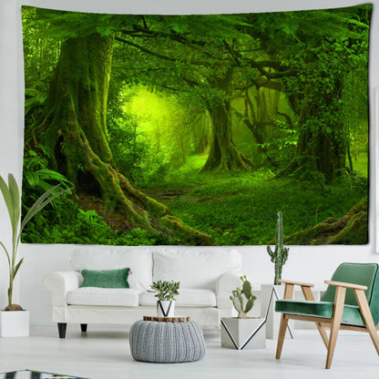 Green Leaf Forest Tapestry Wall Hanging by Decobites - Nature Scenery Boho Hippie Decor