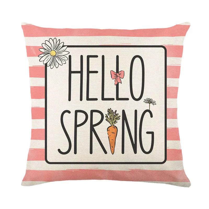 DecorBites™ Easter Bunny Rabbit Linen Cushion Cover 45x45cm - Flower Print Festival Pillowcase