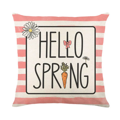 DecorBites™ Easter Bunny Rabbit Linen Cushion Cover 45x45cm - Flower Print Festival Pillowcase