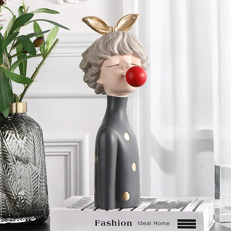 DecorBites™ Bubble Gum Girl Statue: Modern Room Decor & Birthday Gift