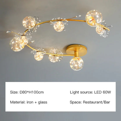 DecorBites™ Gold Crystal Glass Ball LED Chandelier for Modern Living Room Bedroom Dining Kitchen