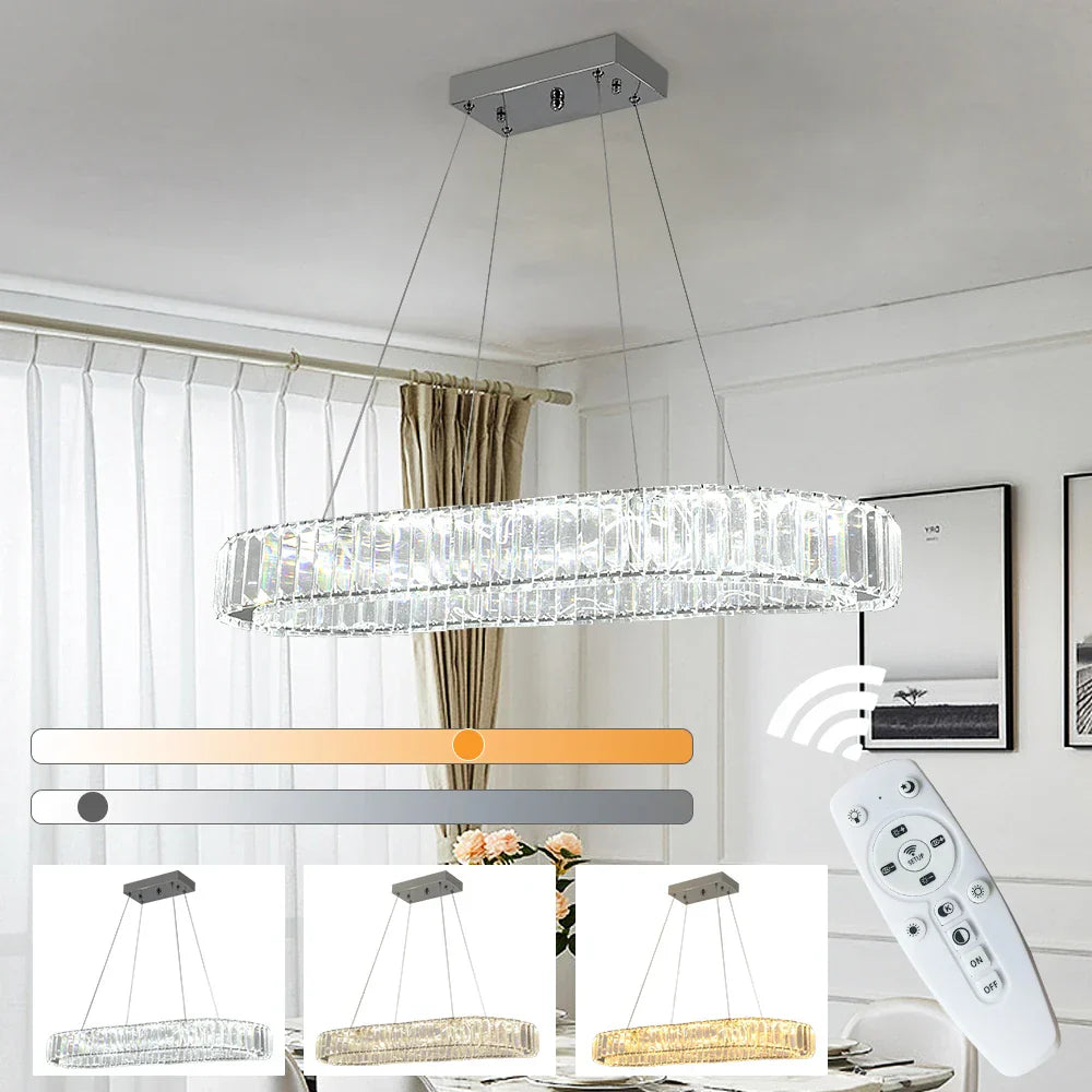 DecorBites™ Crystal Oval LED Chandelier: Nordic Design Pendant Light for Living, Bedroom, Hotel