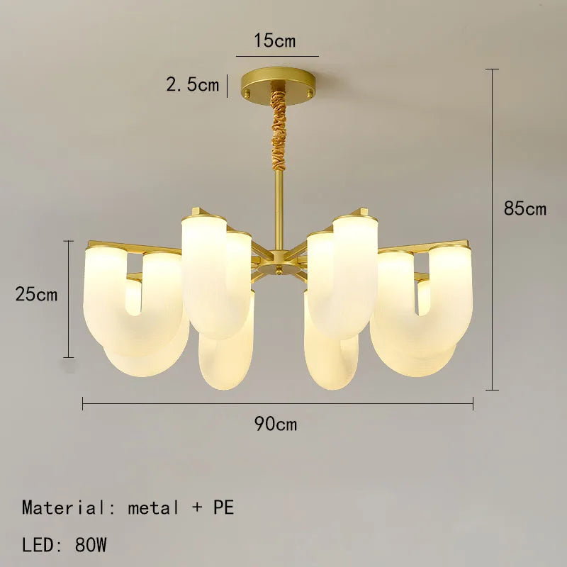 DecorBites™ LED U-shaped Acrylic Pendant Lights in Gold Metal for Parlor, Dining Room, Kitchen
