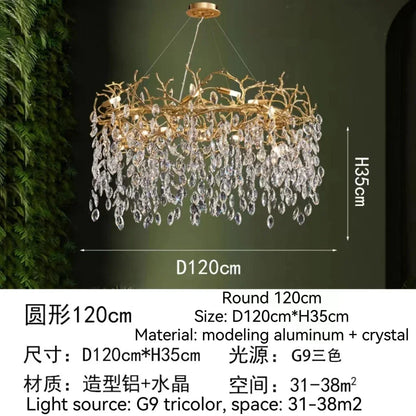 DecorBites™ Golden Crystal Tree Ceiling Chandelier, Luxury Aluminum Art Fixture