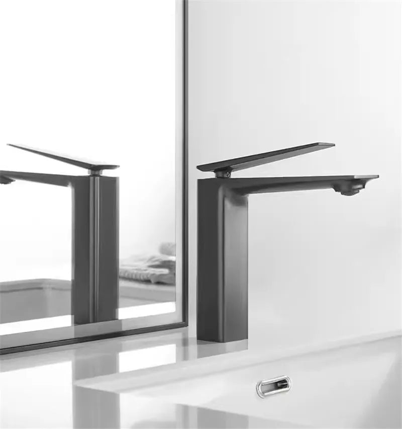 Grifo de Lavabo Gold Basin™ Decorbites, Grifo Mezclador de Baño Gris, Grifo de Cascada de Una Manija