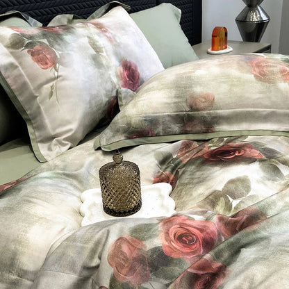 Decobites Vintage Rose Print Bedding Set: Duvet, Bed Sheet, Pillowcases