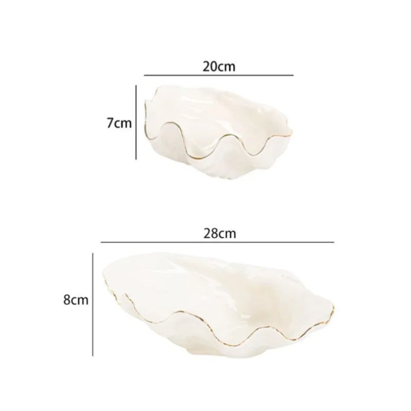 Cuenco de Concha Marina de Cerámica Oro Decorbites™: Bandeja de Almacenamiento Decorativa de Lujo para Dulces, Frutas, Joyería