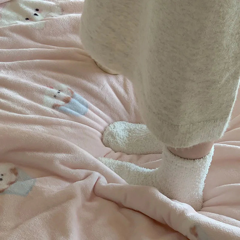 DecorBites™ Korean Cartoon Plush Blanket, Soft Nap Sofa Cover for Home Dormitory