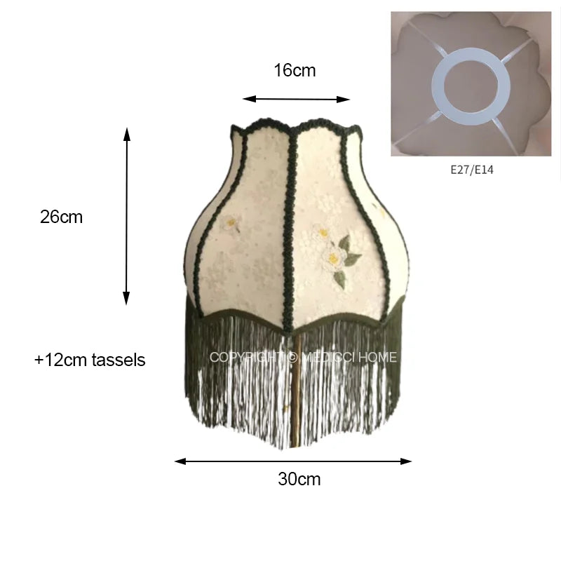 DecorBites™ Japanese Camellia Flower Jacquard Bell Lamp Shade with Tassels