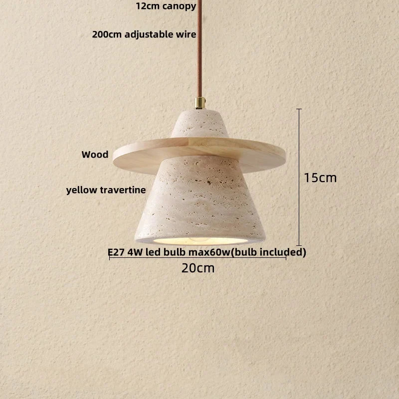 DecorBites™ LED Hanging Light Fixture Yellow Travertine Nordic Wire Adjustable Pendant Lamp