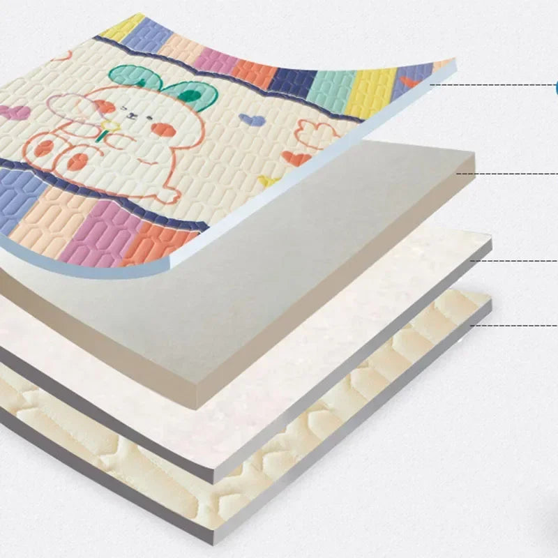 DecorBites™ Cartoon Print Silky Mattress Set: 4-Layer Quilted Breathable Cushion