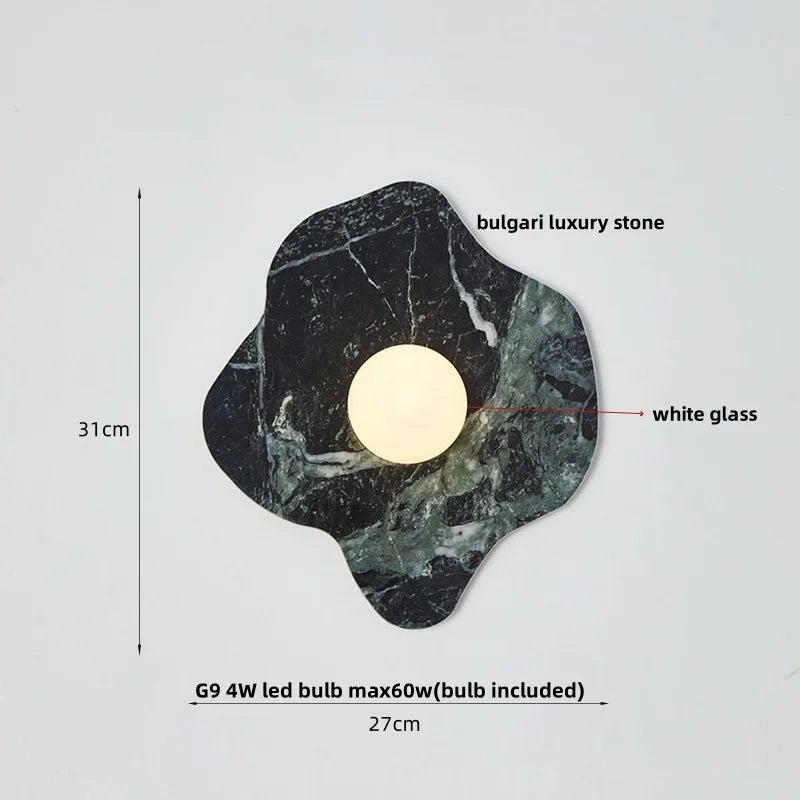 DecorBites™ Green Marble Stone LED Wall Sconce Lighting for Bedroom and Hallway