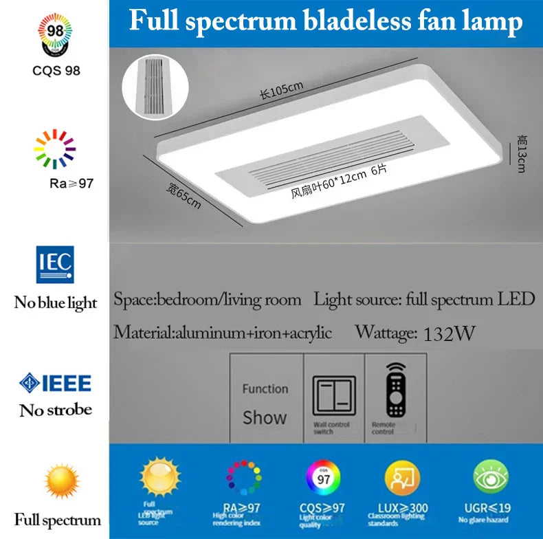 DecorBites™ LED Bladeless Ceiling Fan with Remote Control for Modern Living Room