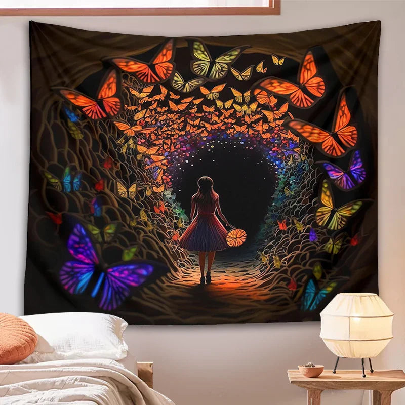 Decobites Psychedelic Girl Tapestry Wall Hanging Butterfly Cave Boho Colorful Decor