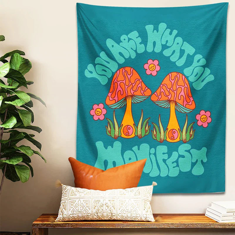 Decobites Mushroom Tapestry Wall Hanging: 70s Groovy Hippie Psychedelic Flower Art, Dorm Decor