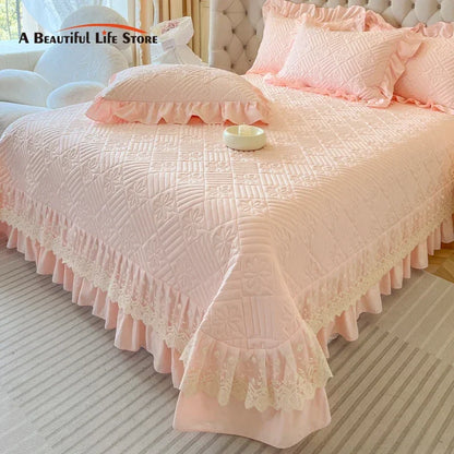 DecorBites™ Lace Ruffles Quilted Bedspread Set with Pillowcases