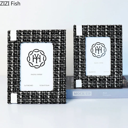 DecorBites™ 6x7 Inch Fabric Framed Portrait Photo Frame for TV Cabinet Decor