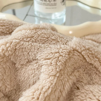 Manta de lana de cordero DecorBites™: Doble cara, grueso forro polar coral, suave y cálida