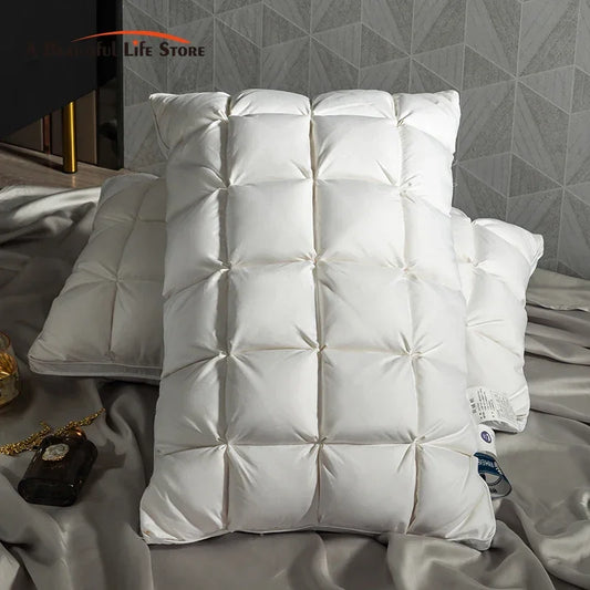 Decobites Luxury White Goose Down Orthopedic Pillow for a Fluffy, Cozy, and High-Quality Sleep