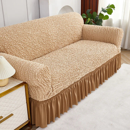 Decobites Wrinkled Sofa Cover Slipcovers Solid Color Sofa Protector for Chair, Loveseat, & Sofa