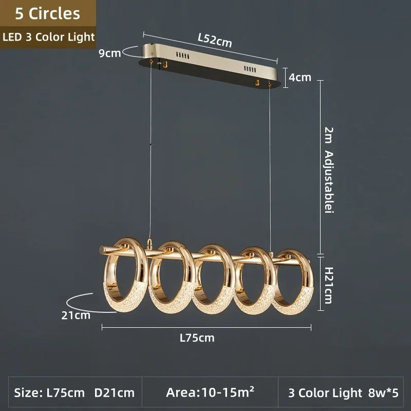 Lámpara de Araña LED de Anillo Circular de Acrílico Dorado Decorbites™
