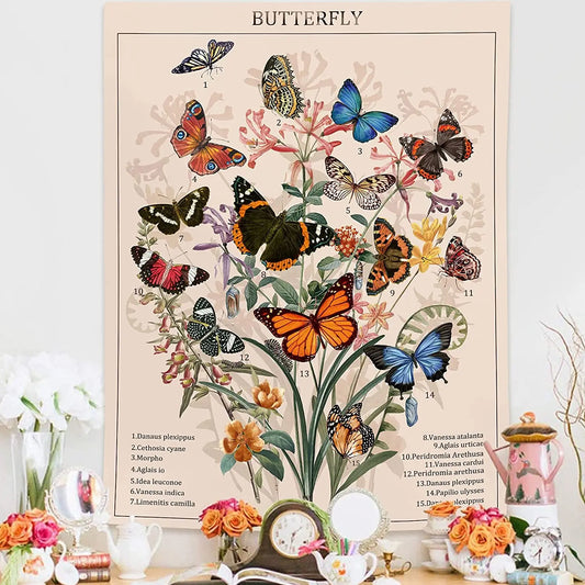 Butterfly Floral Tapestry Vintage Aesthetic Wall Hanging for Bedroom Decor by Decobites