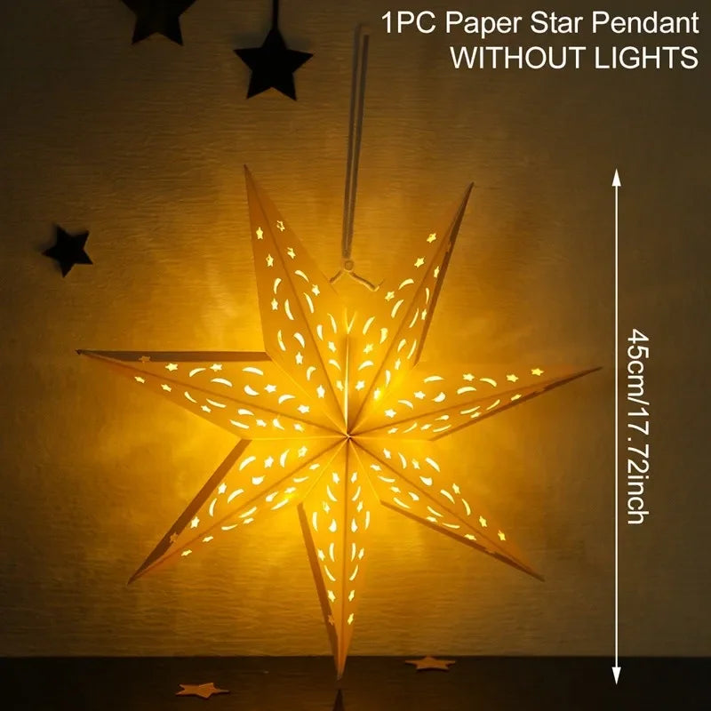 Hollow Star Hanging Pendants Ramadan Decoration 2024 for Home Navidad Natal Noel Gifts Christmas Ornaments New Year 2025