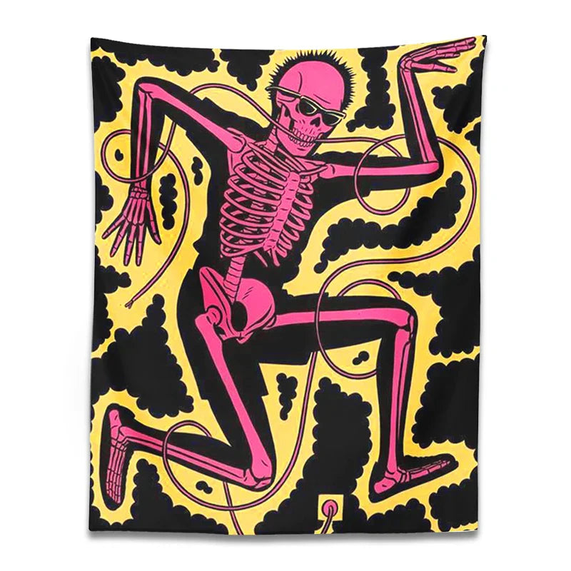 Decobites Skeleton Electric Shock Dance Hippie Tapestry - Home Decor & Wall Hanging