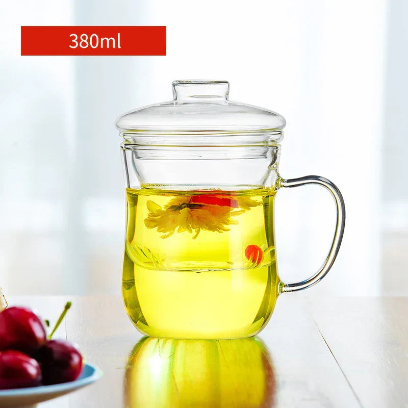 Decorbites™ Glasblumen-Teetasse mit Henkel, Filter und Deckel