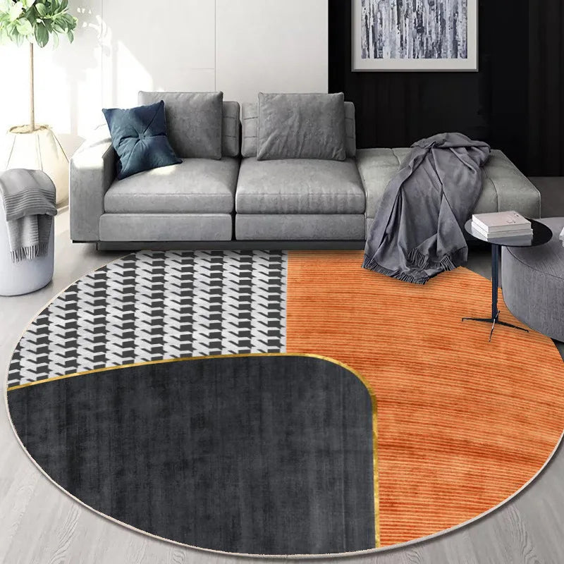 DecorBites™ Circular Geometric Cashmere Floor Mat for Living Room, Stain Resistant & Easy-Clean